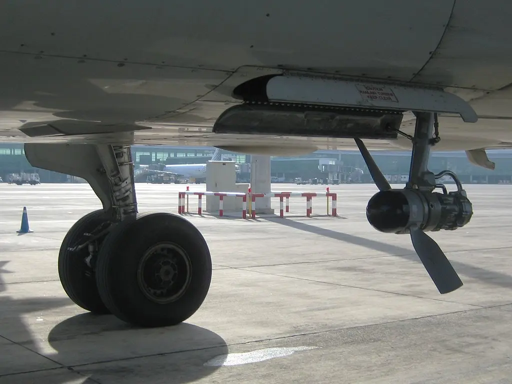 A320 showing deployed Ram Air Turbine RAT
